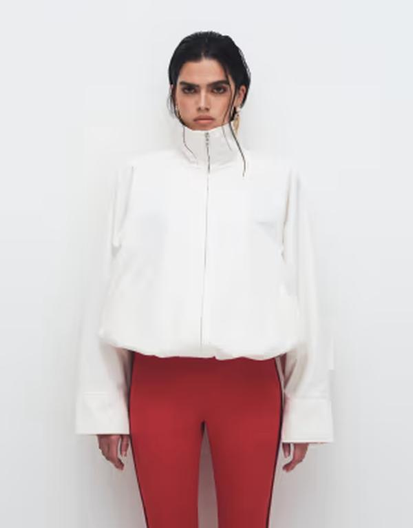 アンドアザーストーリーズ レディース アウター 厚地の外套 照明ランプのど首 上衣 \u0026 Other Stories funnel neck short jacket Off-white 象牙色