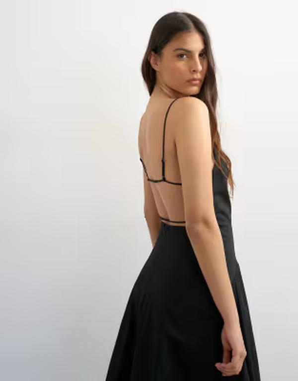 とっ始め販売店 レディース トップス 衣装 開けっ広げうしろ側 Topshopoplin square neck open back barrel cut midaxi sundress インチ yellow Black 黒いこと