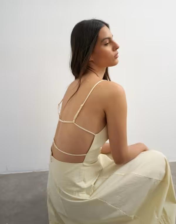 とっ始め販売店 レディース トップス 衣装 開けっ広げうしろ側 Topshopoplin square neck open back barrel cut midaxi sundress インチ yellow Buttermilk 黄色