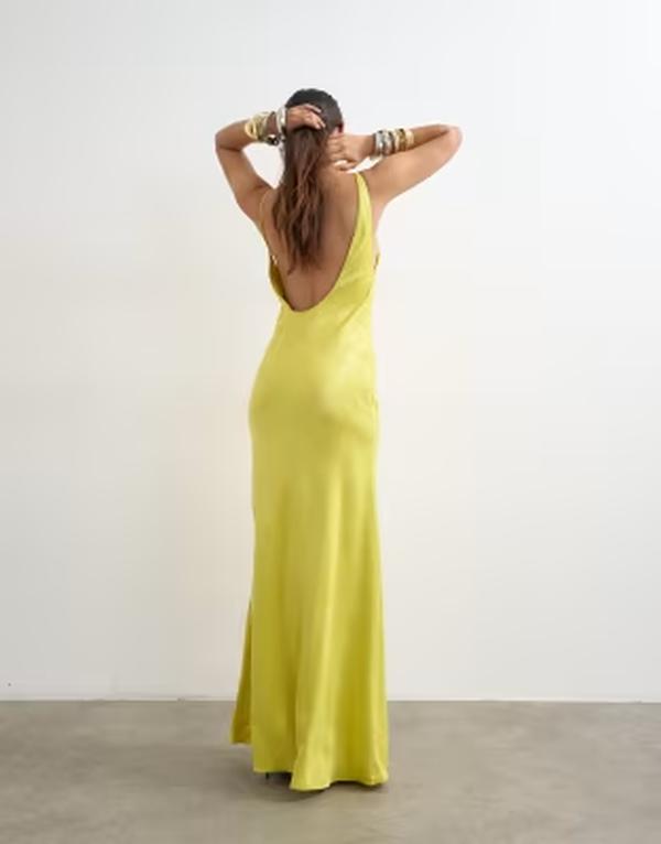 とっ始め販売店 レディース トップス 衣装 繻子 マキシ ホルター Topshop satin bias halter neck open scoop back maxi dress インチ lime 菩提樹