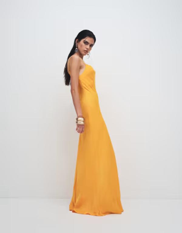 とっ始め販売店 レディース トップス 衣装 繻子 Topshop low scoop satin floor length slip dress インチ orange オレンジ色