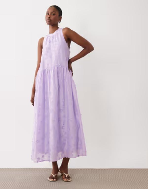 ヴェロモーダ レディース トップス 衣装 ハイネック 御花柄 midi 御花 Vero Moda high neck 3d floral applique full MIDI dress インチ lilac Pastelilac 紫はしどい