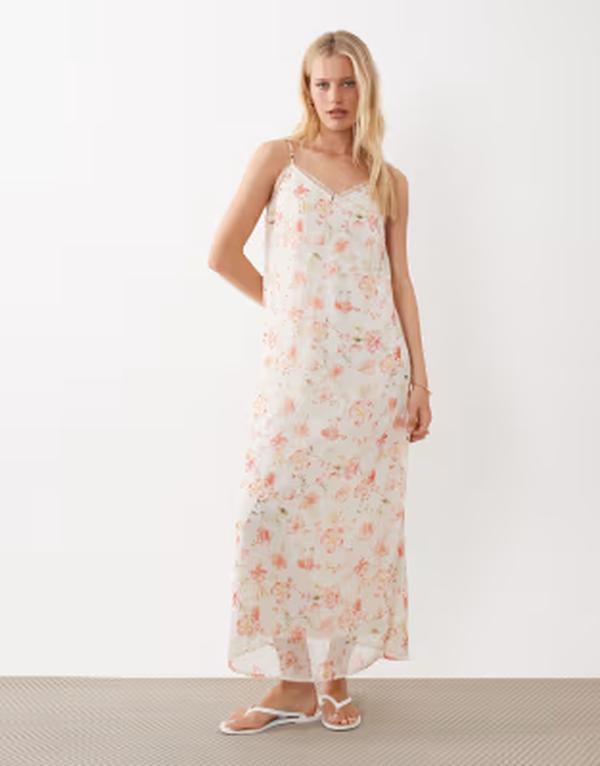ヴィラ レディース トップス ワンピース レーストリム フラワー柄 プリント ミディ レース フラワー VILAce trim camidi dress floral print CLOUDANCER ホワイト｜ReVida 店