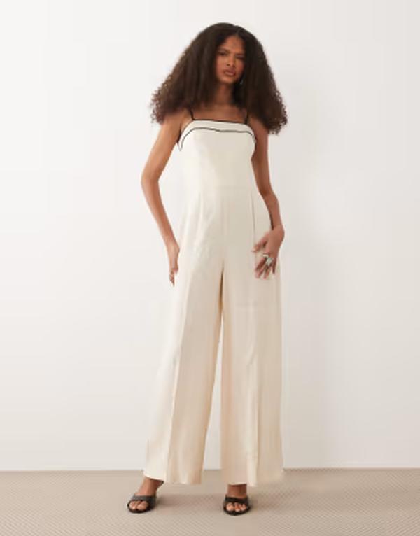 マンゴ レディース トップス 飛び降りる背広 Mango strappy jumpsuit BEIGE ベージュ