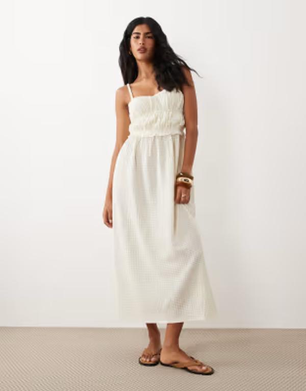 エイソス レディース トップス ワンピース ミディ ASOS DESIGN textured midi sundress CREAM クリーム｜ReVida 店