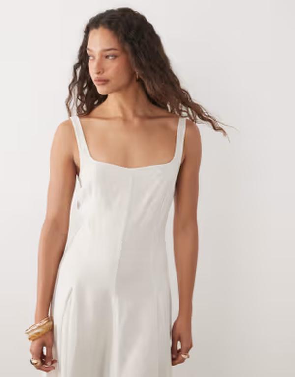 エイソス レディース トップス 衣装 リネン マキシ ASOS DESIGN linen blend seam detail maxi dress inatural Natural
