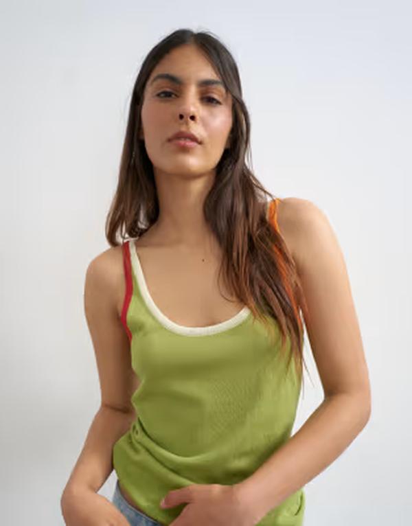 とっ始め販売店 レディース トップス より良い シアー 対照 Topshop contrastrim sheer tank top GREEN 緑であること