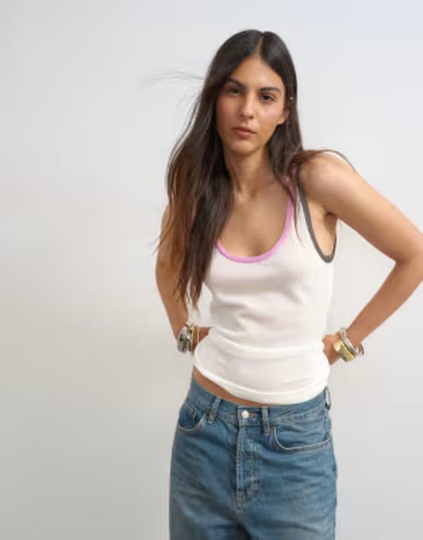 とっ始め販売店 レディース トップス より良い シアー 対照 Topshop contrastrim sheer tank top WHITE 白いこと