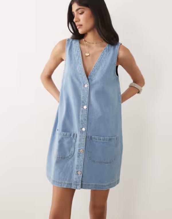 ミスセルフフリッジ レディース トップス 衣装 ジーンズ Misselfridge denim button through shift dress インチ light blue wash Light blue wash 青み