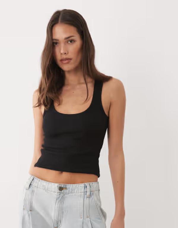 ブレーブソウル レディース トップス 貯蔵タンクいの一番 肋材 Brave Soul ribbed scoop neck tank top Black 黒いこと