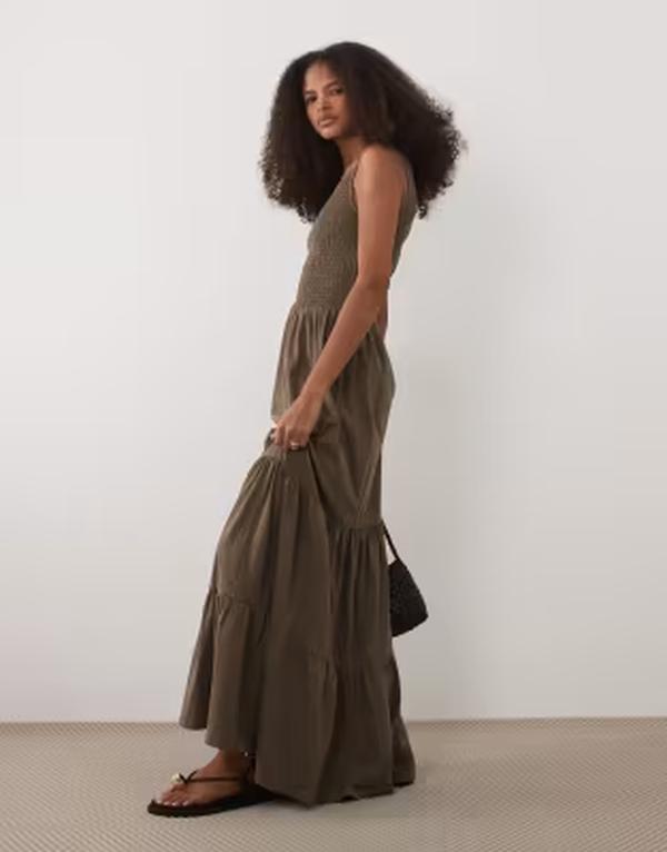 ブレーブソウル レディース トップス 衣装 ティアード スコート マキシ Brave Soul scoop neck shirred bodice maxi dress with tiered skirt BROWN 赤銅色