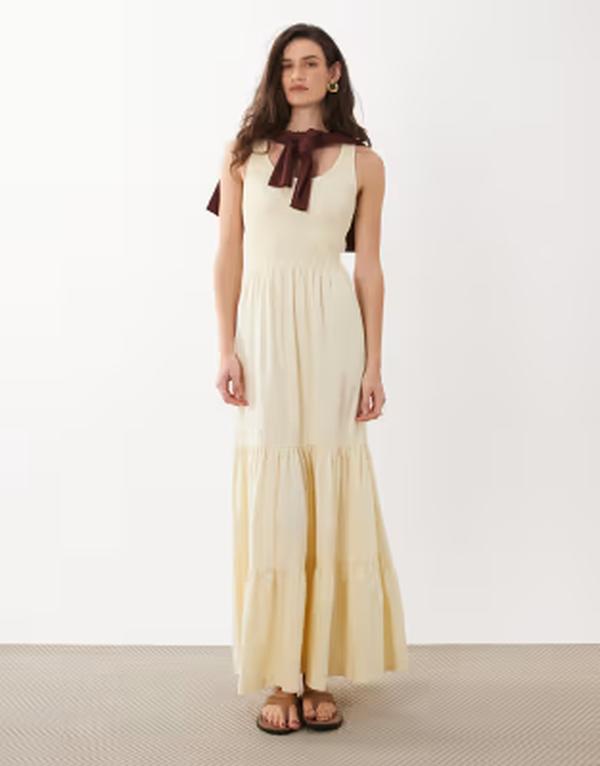 ブレーブソウル レディース トップス 衣装 ティアード スコート マキシ Brave Soul scoop neck shirred bodice maxi dress with tiered skirt インチ yellow 黄色