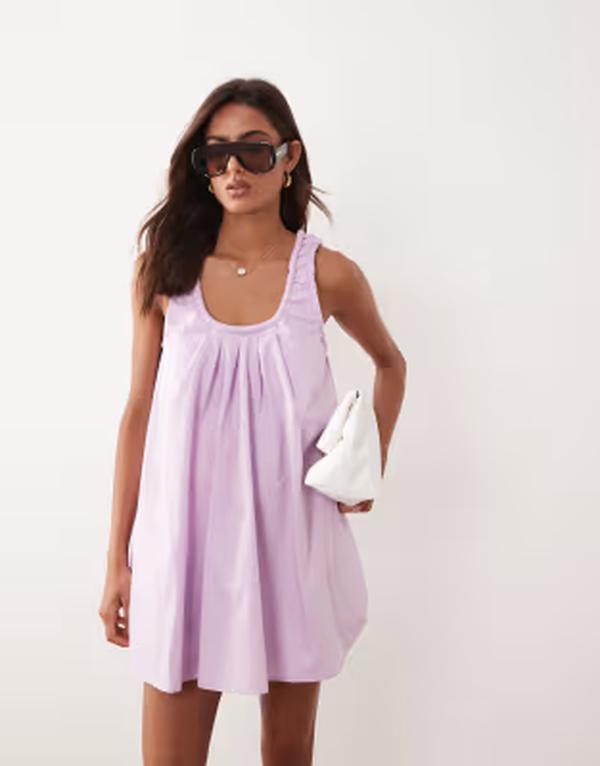 エイソス レディース トップス 衣装 ギャザー ミニ ASOS DESIGN poplin scoop ruched neck mini sundress インチ washed lilac Washed Lilac 紫はしどい