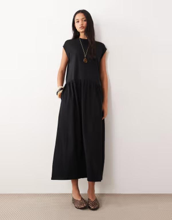 エイソス レディース トップス 衣装 midi ASOS DESIGN MIDI smock dress Black 黒いこと