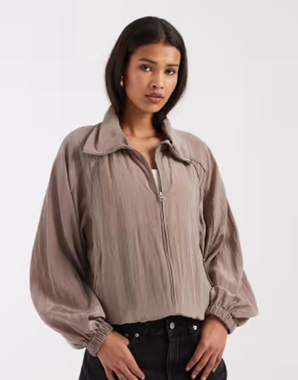 アンドアザーストーリーズ レディース アウター 上衣・上衣 ナイロン \u0026 Other Stories nylon short bomber jacket with waist pleat detail インチ mole