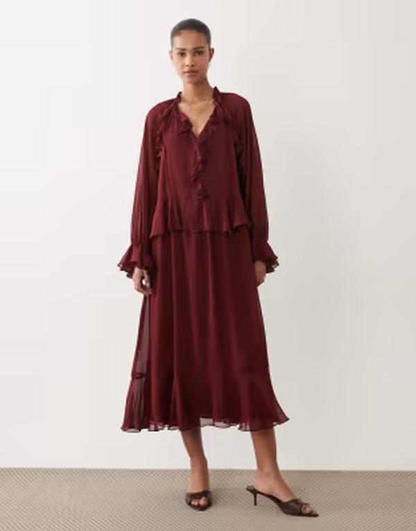 マンゴ レディース トップス 衣装 マキシ Mango frill detailong sleeve maxi dress インチ fig