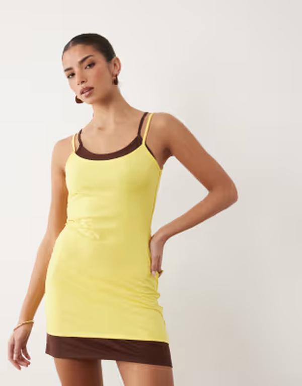 エイソス レディース トップス 衣装 ミニ ASOS DESIGN double layer mini dress buttermilk and BUTTERMILK AND BLACK 黒いこと