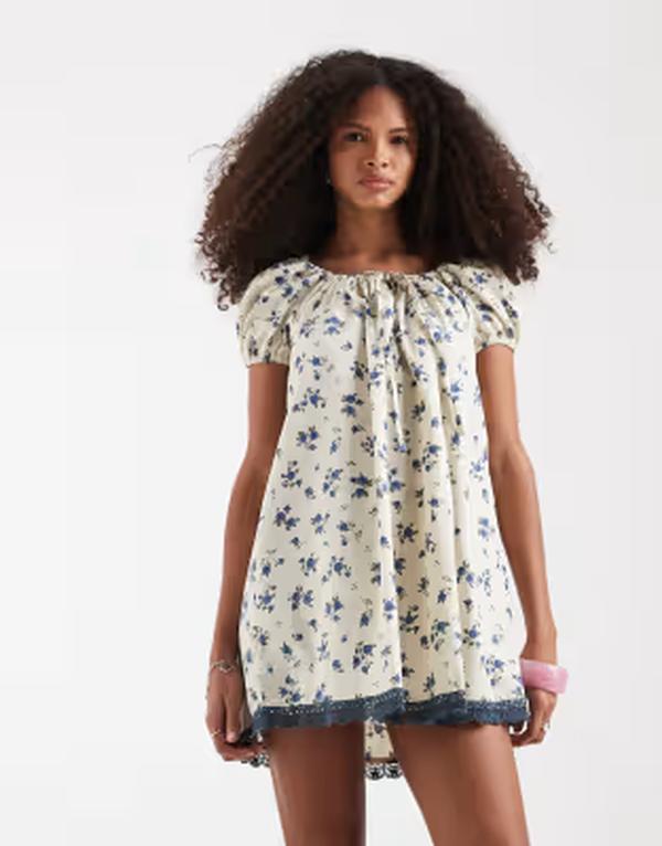 ジーメンス電話を掛ける レディース トップス 衣装 Motel Marlowe ditsy leaf rose milkmaidress インチ light GRAY 薄墨色