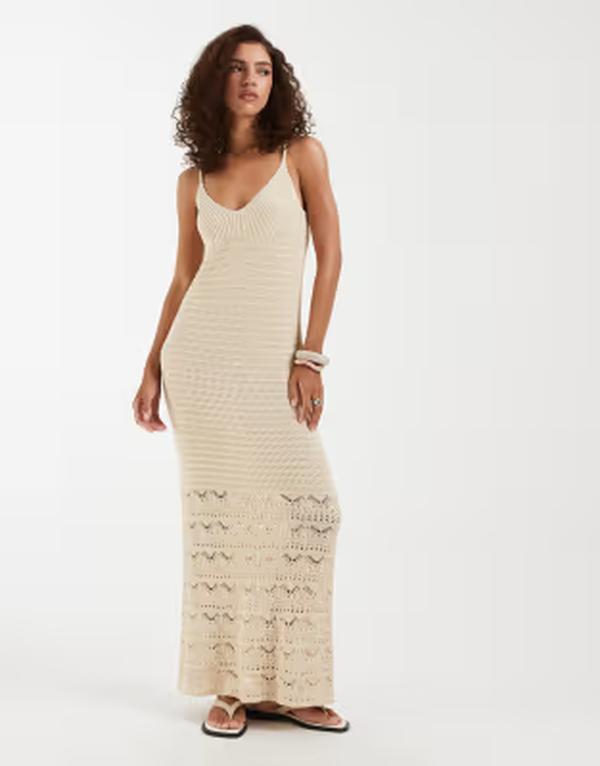 ヴェロモーダ レディース トップス ワンピース ニット マキシ Vero Moda crochet knit cami maxi dress in orange Birch オレンジ|ReVida 店