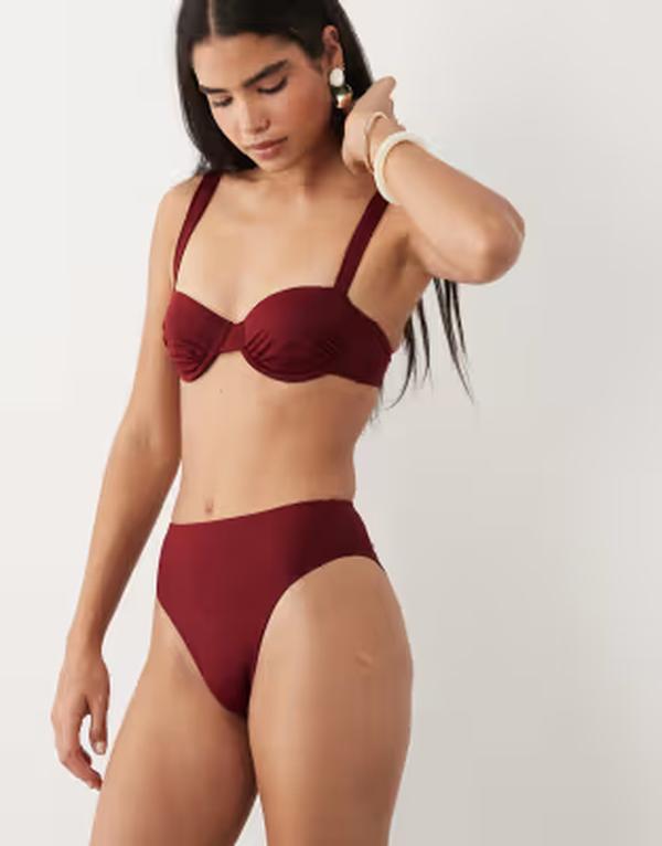 エイソス レディース 水泳着 ボトムスのみ 御機嫌酉の方角 ASOS DESIGN Martinazores high leg high waist bikini bottom Burgundy バーガンディ