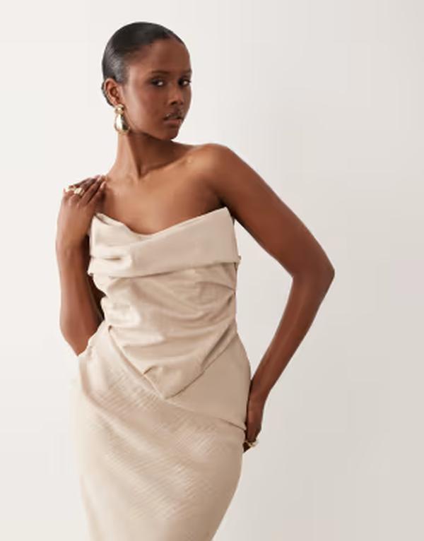 エイソス レディース トップス 衣装 ドレープ midi ASOS DESIGN draped bodice structured bandeau MIDI dress Natural