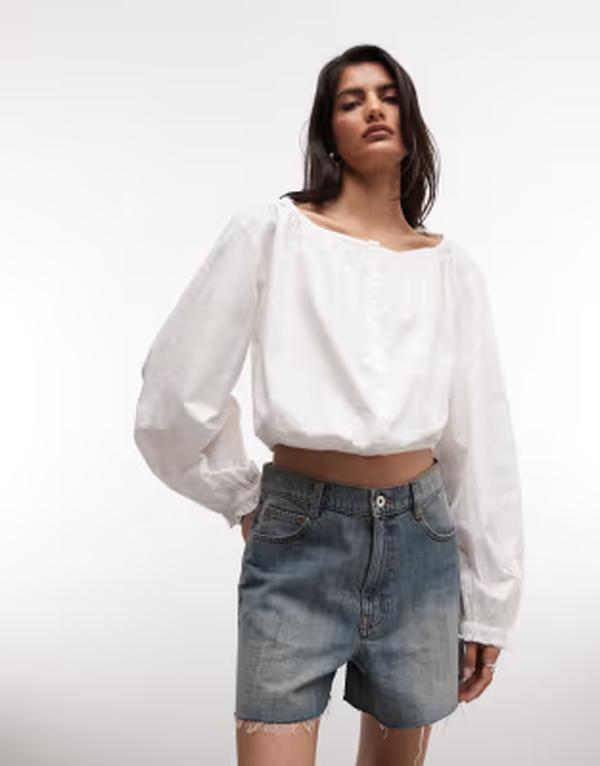 モンキ レディース トップス Tシャツ バルーンスリーブラウス Monki balloon sleeve blouse top White ホワイト|ReVida 店