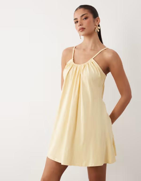 エイソス レディース トップス 衣装 ミニ ASOS DESIGN low scoop back mini cami dress buttermilk yellow Buttermilk 黄色