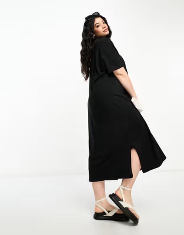ヴェロモーダ レディース トップス 衣装 プルオーバー マキシ Vero Moda Curve oversized t-shirt maxi dress Black 黒いこと