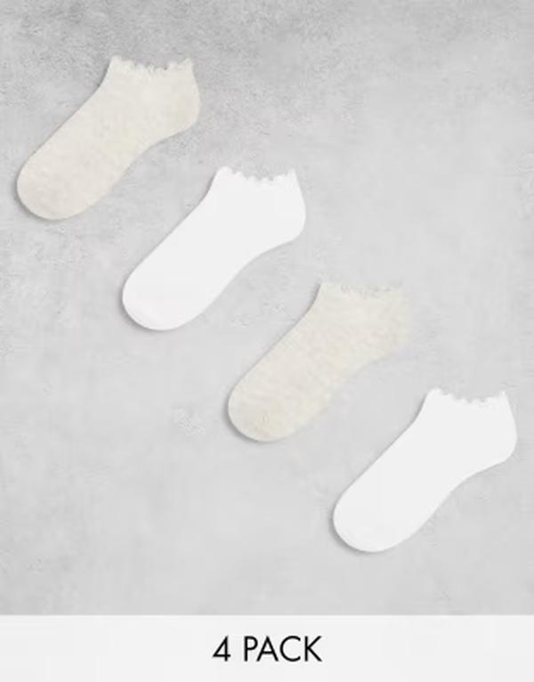 リンデックス レディース アンダー御召しもの ソックス 肋筋 アンクル Lindex 4-pack ribbed ankle socks with frill edge and White/Beige 白いこと