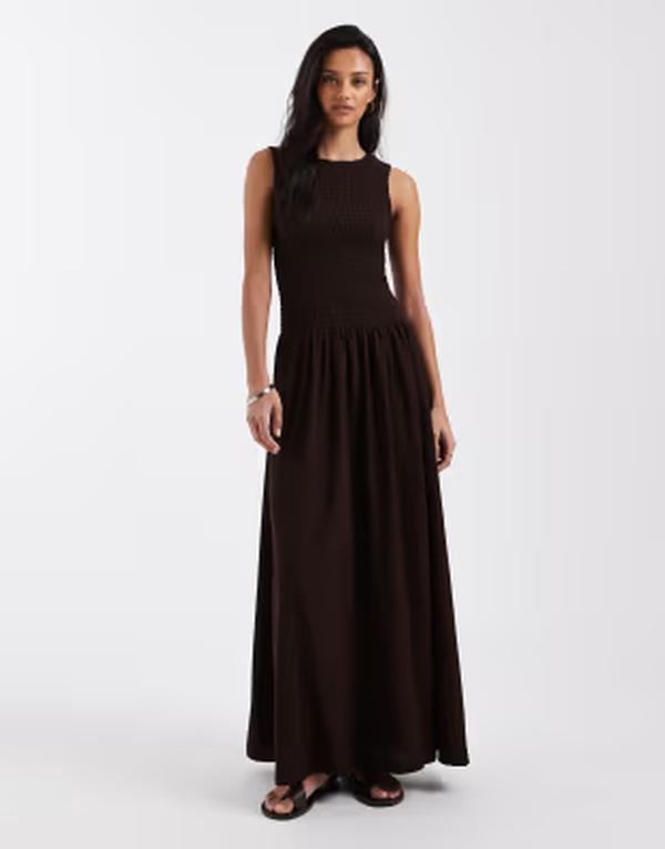 ブレーブソウル レディース トップス 衣装 Brave Soul drop waist racer dress with shirred bodice BROWN 赤銅色