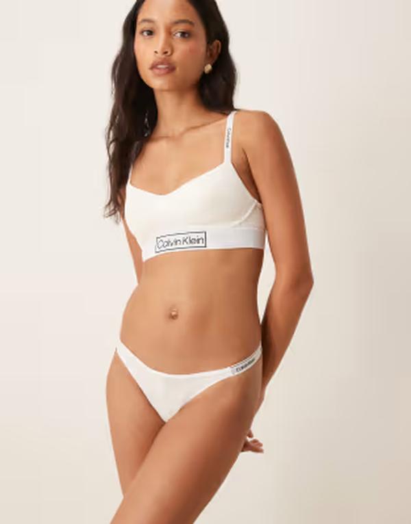 カルバンクライン レディース アンダーお召しもの ブリーフズボン下 ロゴタイプ Calvin Klein Icon Logo dipped string thong B01 Snow Htr 白いこと