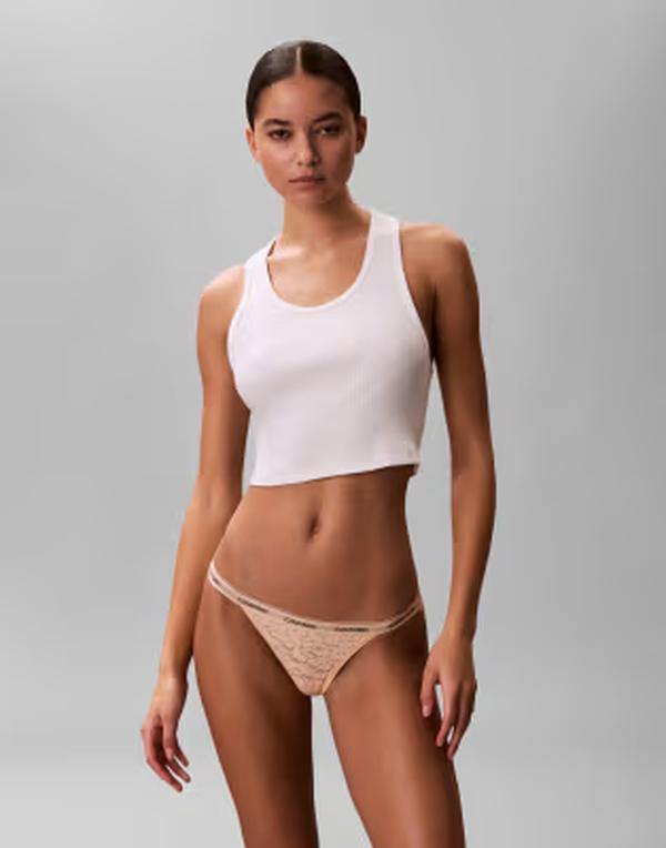 カルバンクライン レディース アンダーお召しもの ブリーフズボン下 スピード競技 Calvin Klein Icon Lace string bikini briefs インチ peach bliss 桃