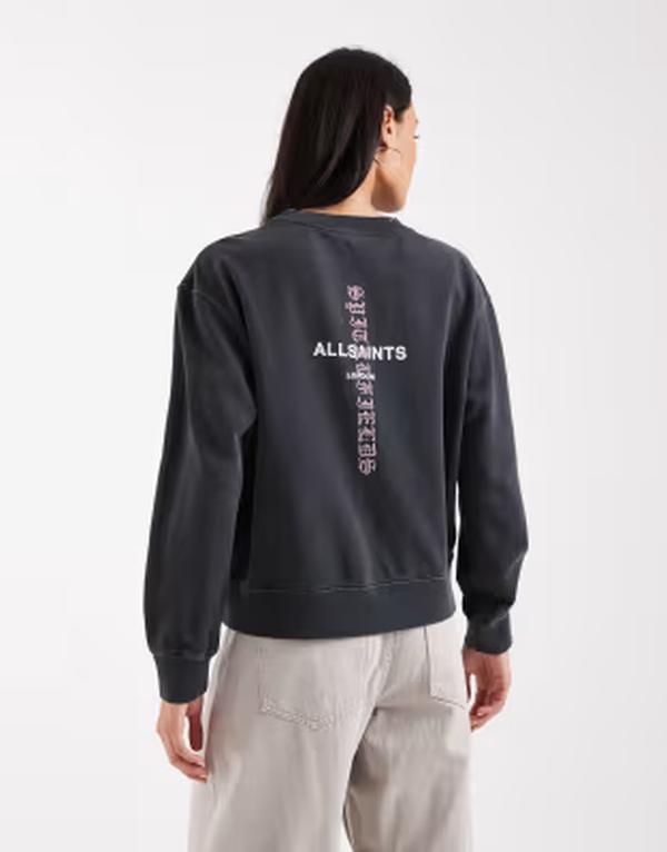 オールセインツ レディース アウター パーカー・スウェット ティーシャツ クロップド AllSaints Knox cropped sweatshirt インチ washed BLACK 黒いこと
