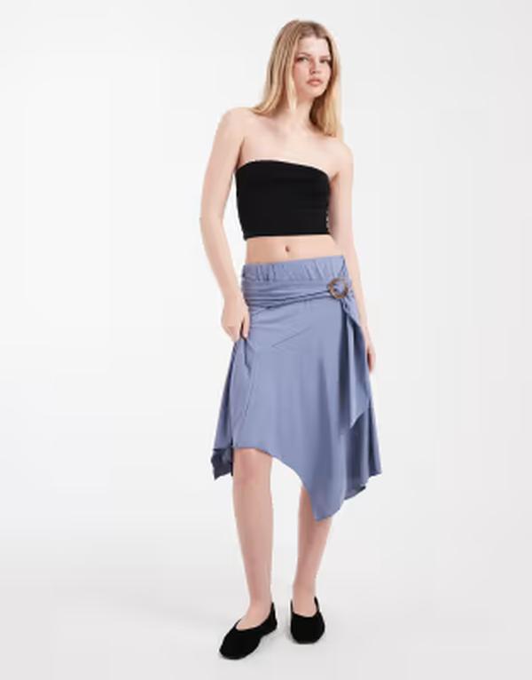 コットンオン レディース ボトムスカート ミディ Cotton belted midi skirt in weathered Blue ブルー|ReVida 店