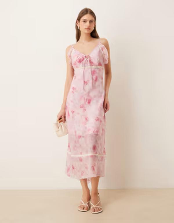キスザスカイ レディース トップス ワンピース ヴィンテージ シフォン フラワー柄 ミディ レース フラワー Kiss The Sky Rosewater chiffon and lace vintage midi dress floral PINK ピンク｜ReVida 店