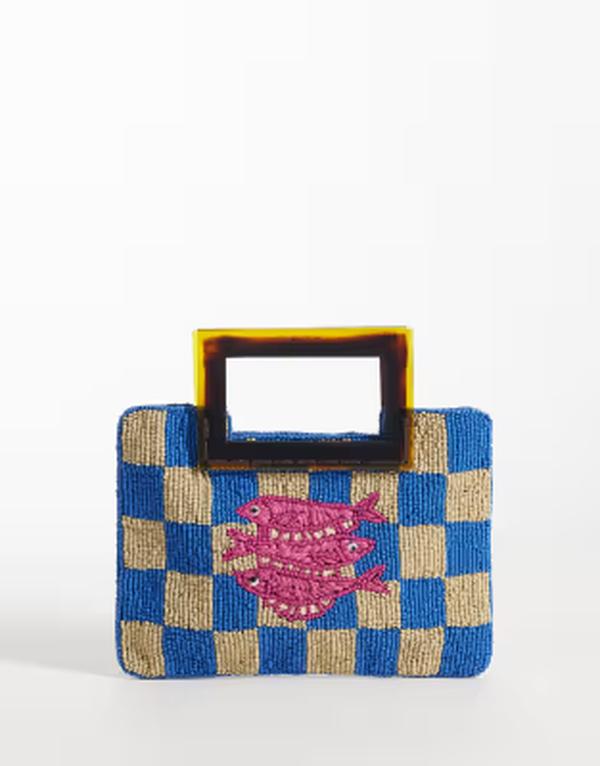 エイソス レディース 御徒面子 ASOS DESIGN beaded fish resin handle clutch bag checkerboard Multi マルチ色つや