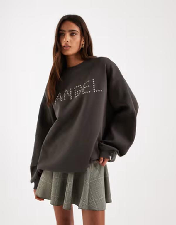デイジーストリート レディース アウター パーカー・スウェット プルオーバー グラフィック Daisy Street boxy sweatshirt with Angel graphic インチ charcoal Black 黒いこと