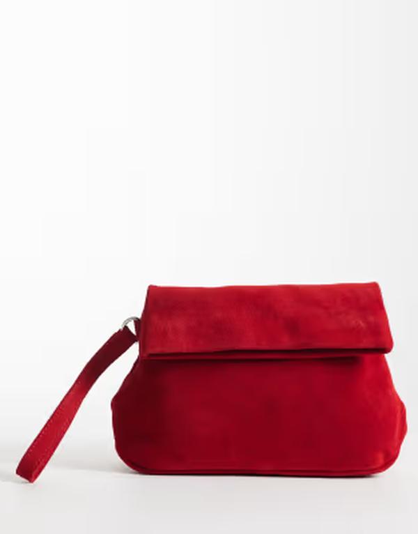 エイソス レディース 御徒面子 スエードクロス ASOS DESIGN suede clutch bag with fold top detail RED 赤いこと