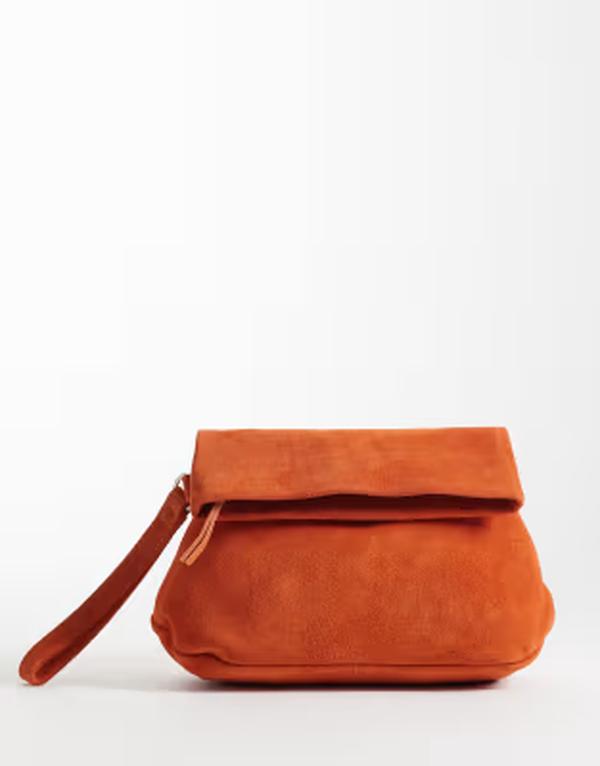 エイソス レディース 御徒面子 スエードクロス ASOS DESIGN suede clutch bag with fold top detail インチ orange オレンジ色