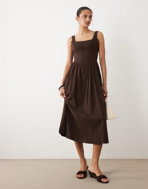 コットンオン レディース トップス ワンピース マキシ Cotton corset style drop waist maxi dress in dark oak BROWN ブラウン|ReVida 店