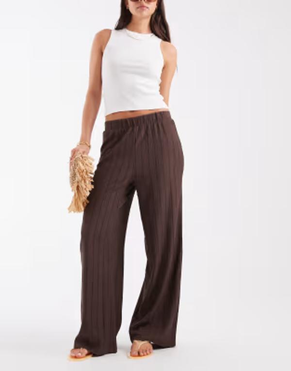 オンリー レディース ボトムス カジュアルパンツ ONLY loose fit pantstripe BROWN ブラウン｜ReVida 店