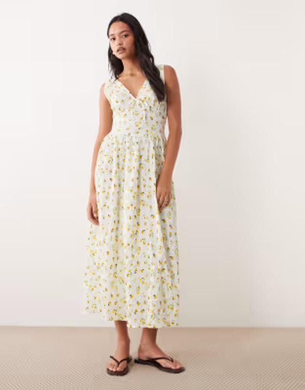 ウェンズデーガール レディース トップス 衣装 御花柄 御花 Wednesday\u0027s Girl midaxi dress インチ yellow floral YELLOW 黄色