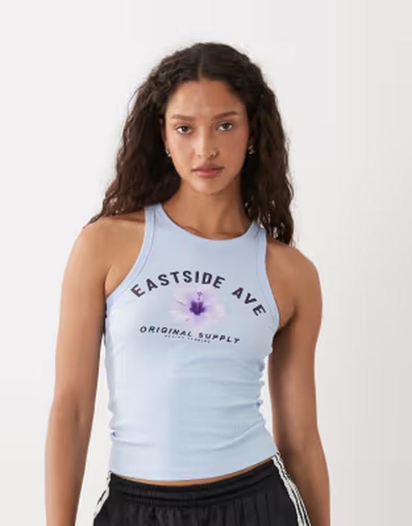 コットンオン レディース トップス シャツ ハイネック グラフィック Cotton high neck graphic tank in eastside BLUE ブルー|ReVida 店