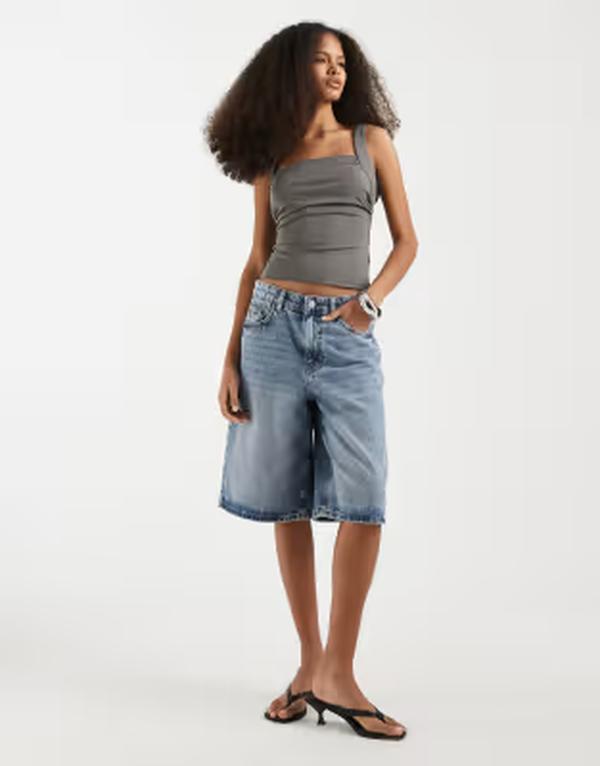 モーテル レディース トップス シャツ ギャザー Motel Adila ruched square neck cami top in warm Gray グレー｜ReVida 店