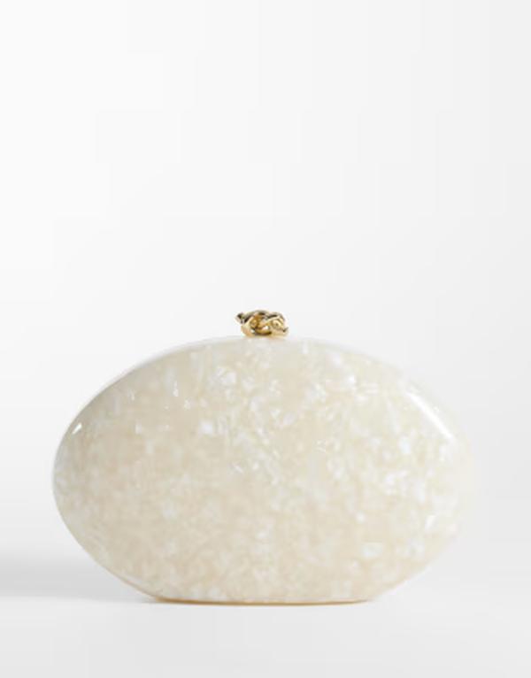 マンゴ レディース 御徒面子 Mangoval clutch bag with detatchable chain pearl パール