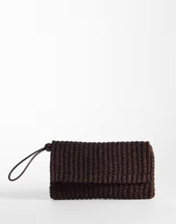 マンゴ レディース 御徒面子 Mango raffia clutch bag BROWN 赤銅色
