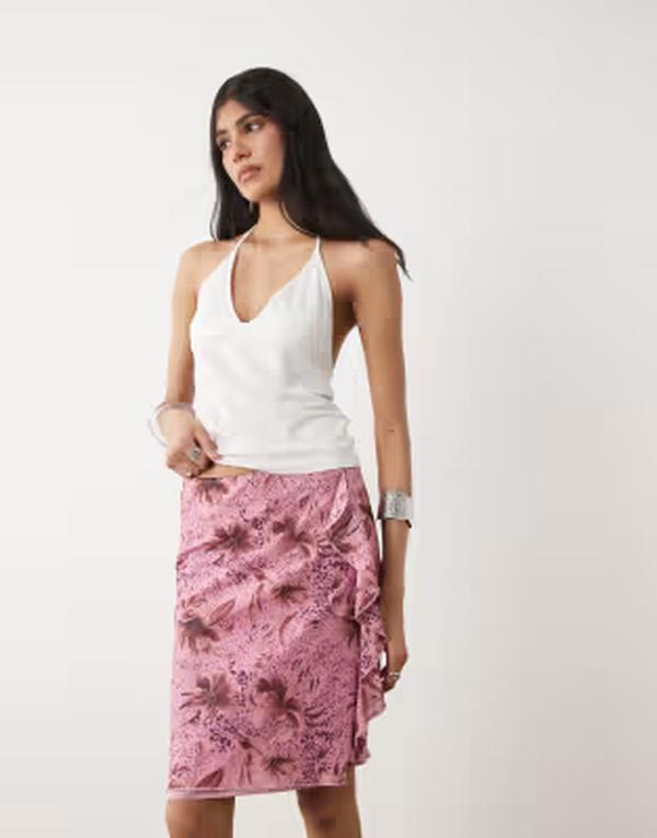 モーテル レディース ボトムスカート アニマル柄 プリント ミディ Motel Asiki animal print midi skirt PINK ピンク|ReVida 店