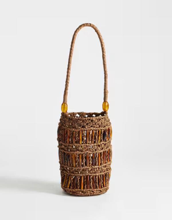 トップショップ レディース バッグ Topshop Harley raffia grabag with beads & tort BROWN & TORT ブラウン｜ReVida 店