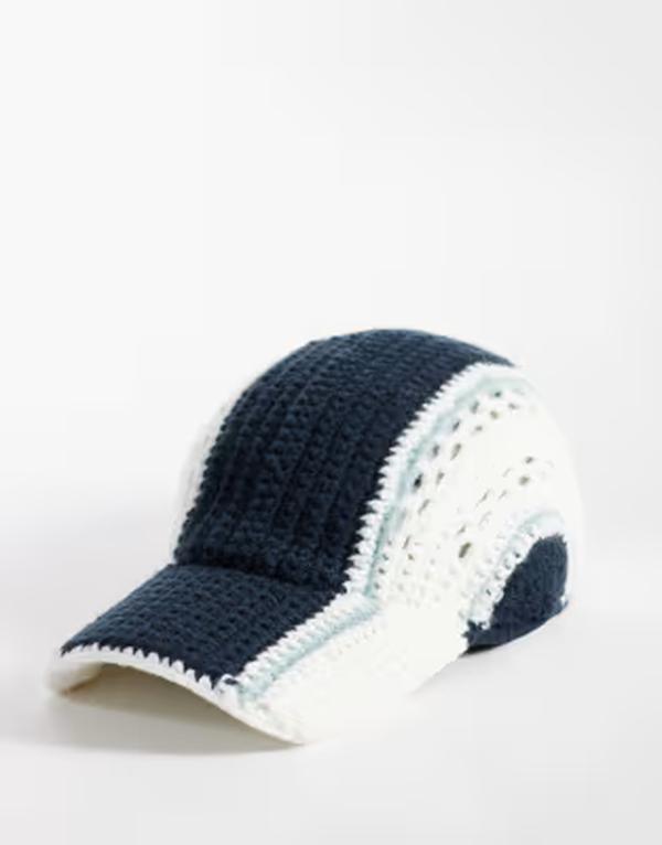 コルージョン レディース 添え物 かぶり笠 旗がしら COLLUSIONavy and white striped crochet cap Black 黒いこと