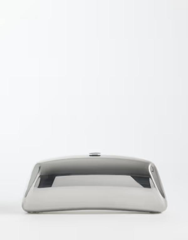 マンゴ レディース 御徒面子 Mango rectangle clutch bag SILVER しろがね色